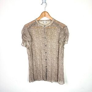 Banana Republic Silk Floral Sheer Blouse Puff Sleeve Romantic Top